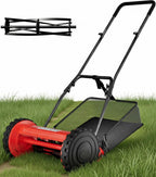 16-Inch Cordless Push Reel Lawn Mower, 5-Blade Walk-Behind Manual Grass Cutter with Steel Frame, Adjustable Cutting Height, Soft Grip Handle &amp; 7.9-Gallon Grass Catcher