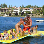 Aqua Lily Pad 15' Water Playground Floating Foam Island, Yellow and Reversible Floating Beverage Holder Cocktail Caddy, Teal (2