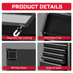 8-Drawer Rolling Black Tool Box, Heavy Duty Micro Roll Cab Steel Stackable Tool Chest with Lockable Drawers, 2-in-1 Lar& Compact Combo Set (3-Drawer + 5-Drawer) for Garage, Workshop