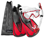 Phantom Aquatics Rapido Boutique Collection Full Foot Fins Bundled with Panoramic View Tempered Glass Lens Mask Fin Snorkel Set