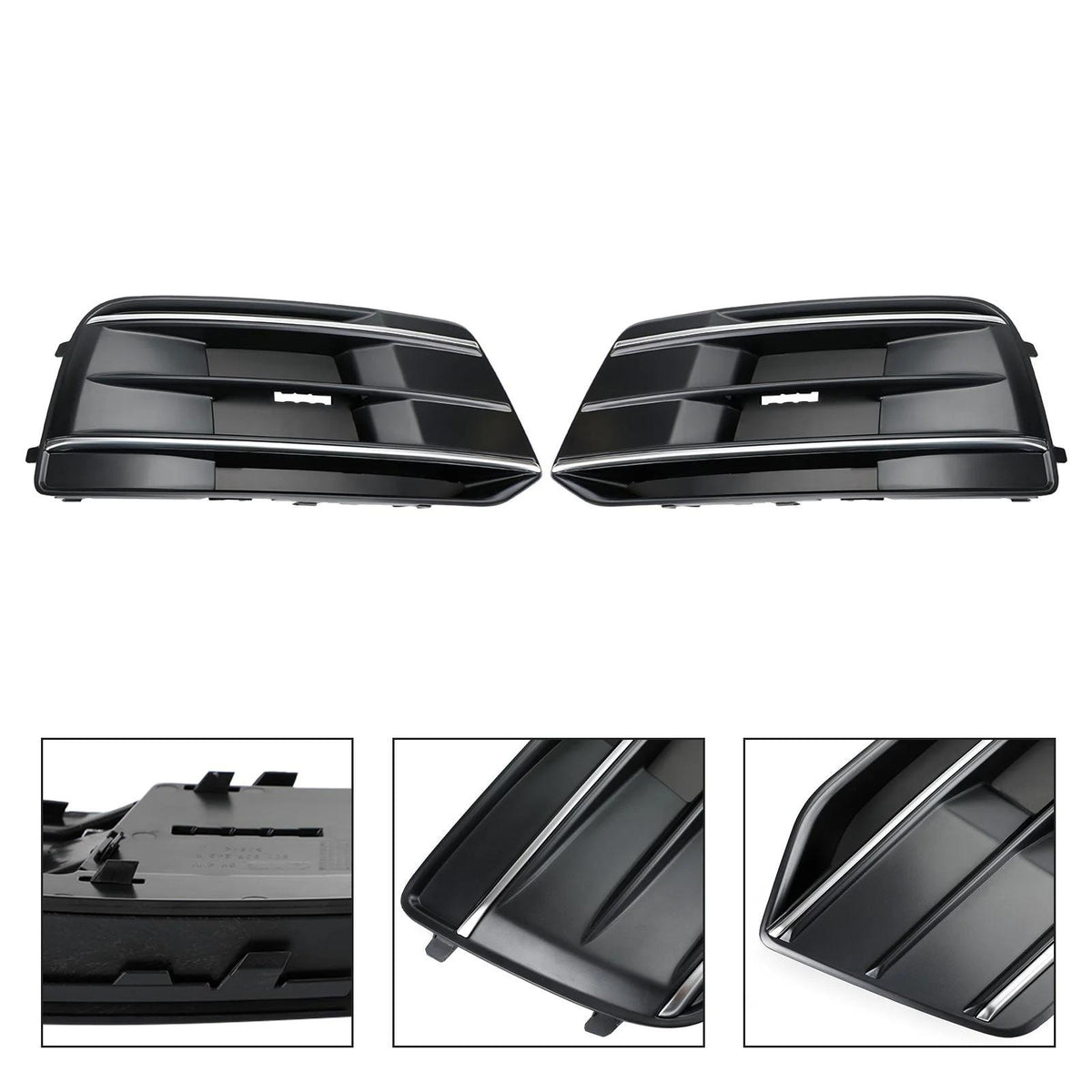 2018-2023 Audi Q5 Standard Version 2PCS Black/Chrome Front Bumper Cover Grille Bezel Insert Generic