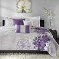 Gracie Mills MP13-2313 Lola 6 Piece Quilted Coverlet Set, King/California King, Grey/Purple