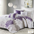 Gracie Mills MP13-2313 Lola 6 Piece Quilted Coverlet Set, King/California King, Grey/Purple