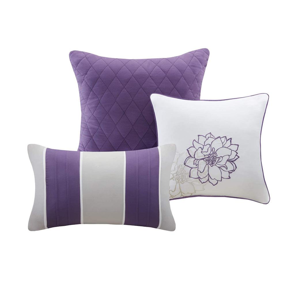 Gracie Mills MP13-2313 Lola 6 Piece Quilted Coverlet Set, King/California King, Grey/Purple