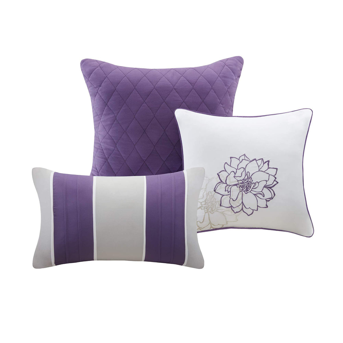 Gracie Mills MP13-2313 Lola 6 Piece Quilted Coverlet Set, King/California King, Grey/Purple
