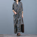 Fashion Loose Print Maxi Pockets Long Sleeve Dress