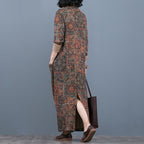 Fashion Loose Print Maxi Pockets Long Sleeve Dress