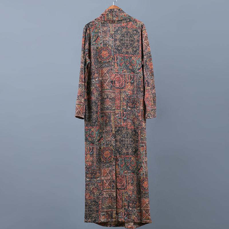 Fashion Loose Print Maxi Pockets Long Sleeve Dress