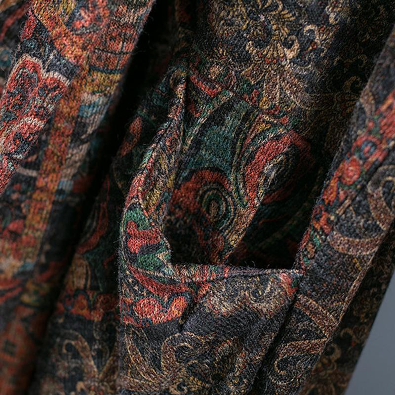 Fashion Loose Print Maxi Pockets Long Sleeve Dress