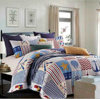 Blue Seashells, Anchors, Compass, Lighthouse, Nautical, Coastal Quilt Set (3 Piece Bedding)