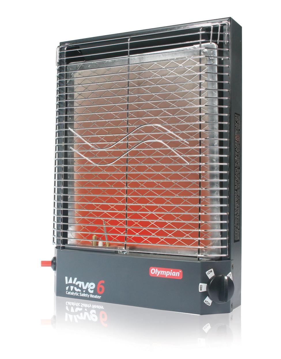 Camco Olympian RV Wave-6 LP Gas Catalytic Safety Heater, Adjustable 3200 to 6000 BTU, Warms 230 Square Feet of Space, Portable and Wall Mountable