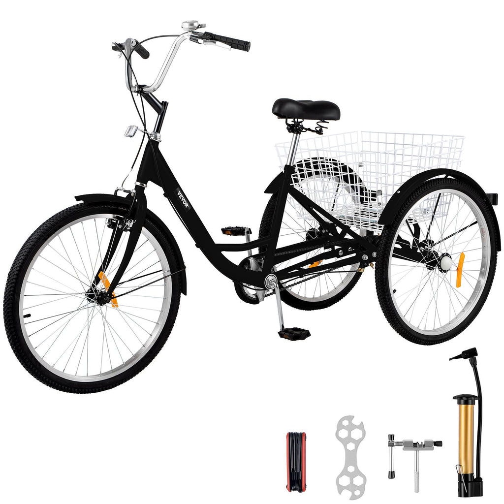 Adult Tricycle 20 inch,7-Speed 3 Wheel Cruise Bike,Adjustable Trike with Bell, Brake System Cruiser Bicycles LarSize Basket for Riding,Black