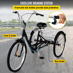 Adult Tricycle 20 inch,7-Speed 3 Wheel Cruise Bike,Adjustable Trike with Bell, Brake System Cruiser Bicycles LarSize Basket for Riding,Black