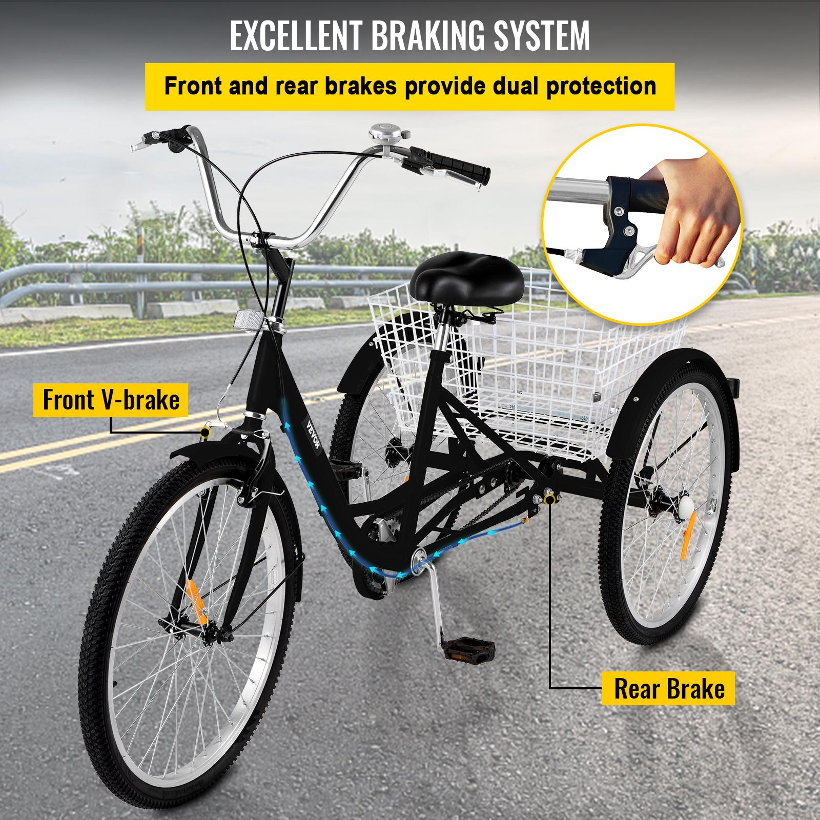 Adult Tricycle 20 inch,7-Speed 3 Wheel Cruise Bike,Adjustable Trike with Bell, Brake System Cruiser Bicycles LarSize Basket for Riding,Black