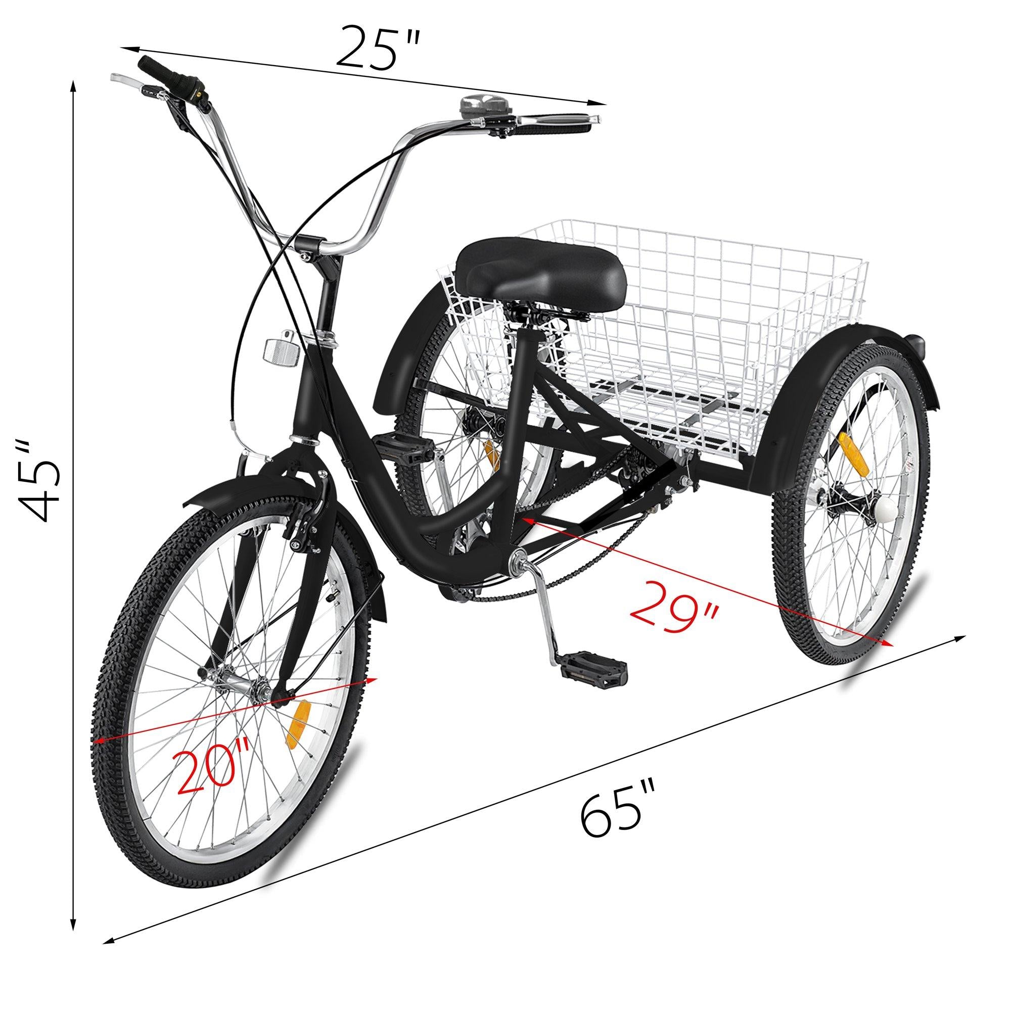 Adult Tricycle 20 inch,7-Speed 3 Wheel Cruise Bike,Adjustable Trike with Bell, Brake System Cruiser Bicycles LarSize Basket for Riding,Black