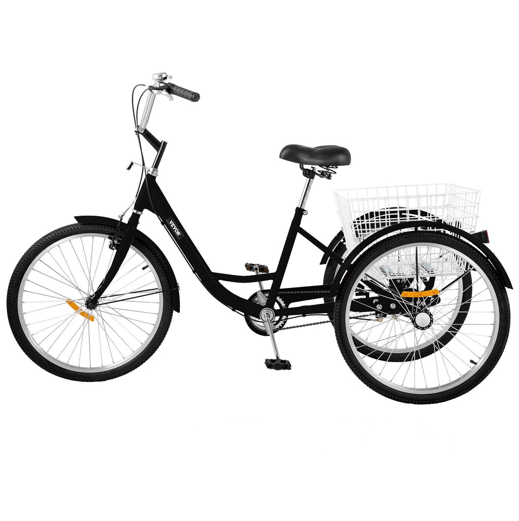 Adult Tricycle 20 inch,7-Speed 3 Wheel Cruise Bike,Adjustable Trike with Bell, Brake System Cruiser Bicycles LarSize Basket for Riding,Black