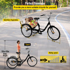 Adult Tricycle 20 inch,7-Speed 3 Wheel Cruise Bike,Adjustable Trike with Bell, Brake System Cruiser Bicycles LarSize Basket for Riding,Black