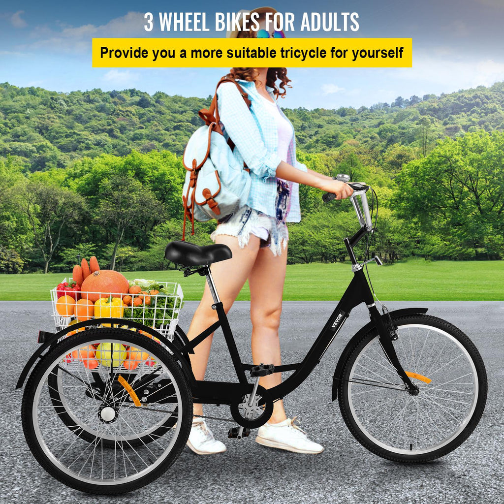 Adult Tricycle 20 inch,7-Speed 3 Wheel Cruise Bike,Adjustable Trike with Bell, Brake System Cruiser Bicycles LarSize Basket for Riding,Black