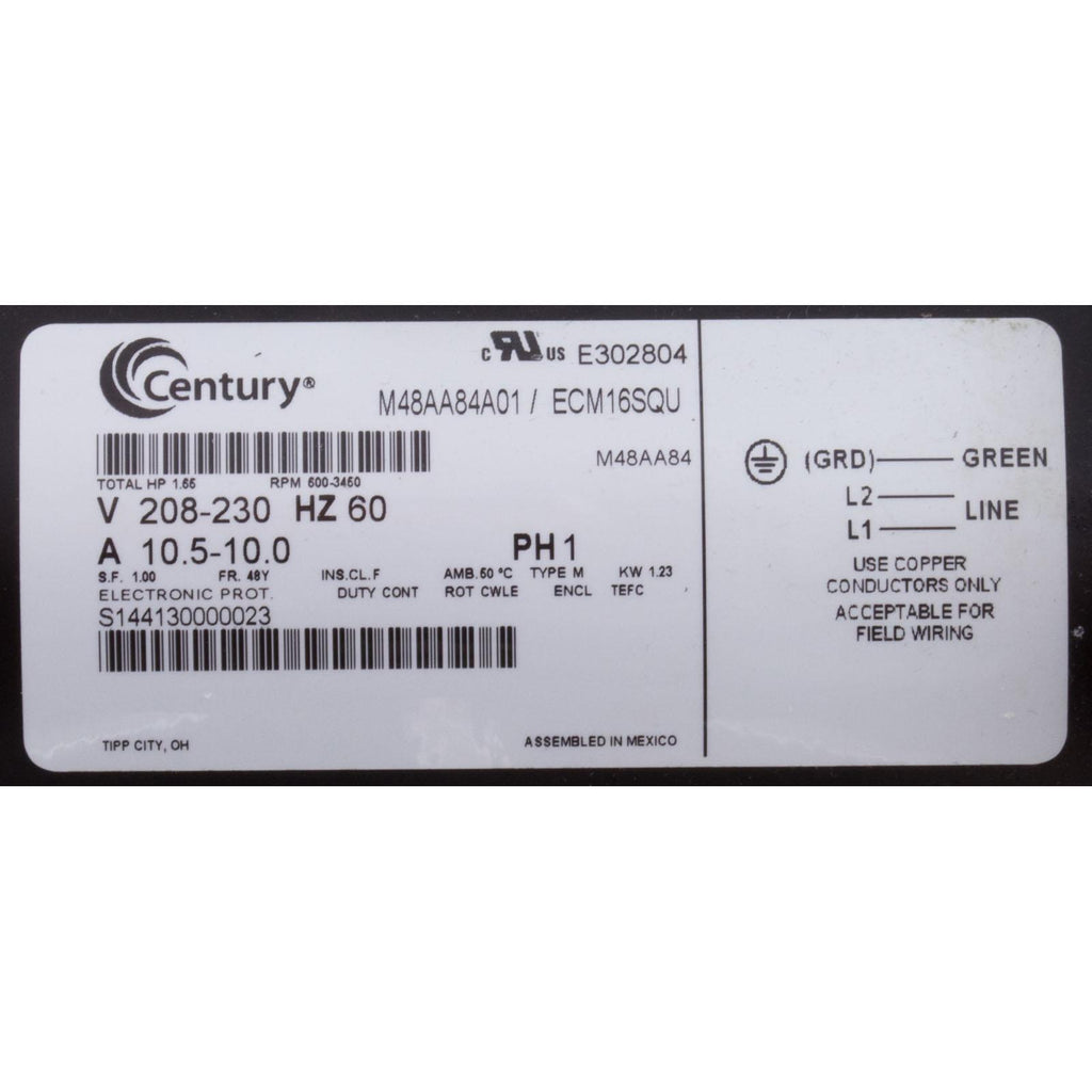 A. O. Smith Motor, Century, 208v-230v, Var-Spd, 48fr, SQFL, V-Green