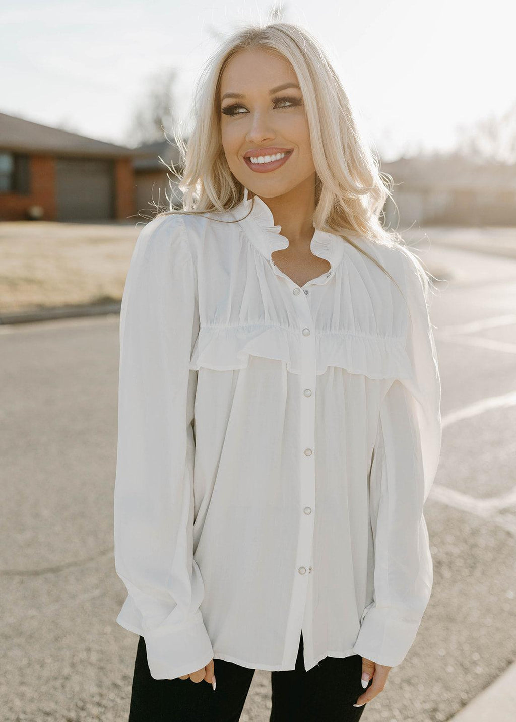 ayla  ruffle top - white