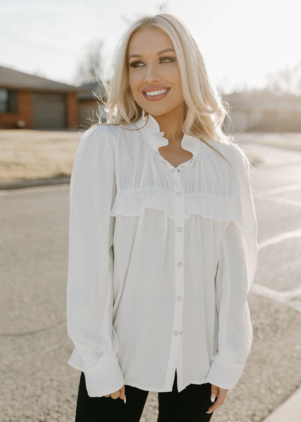 ayla  ruffle top - white