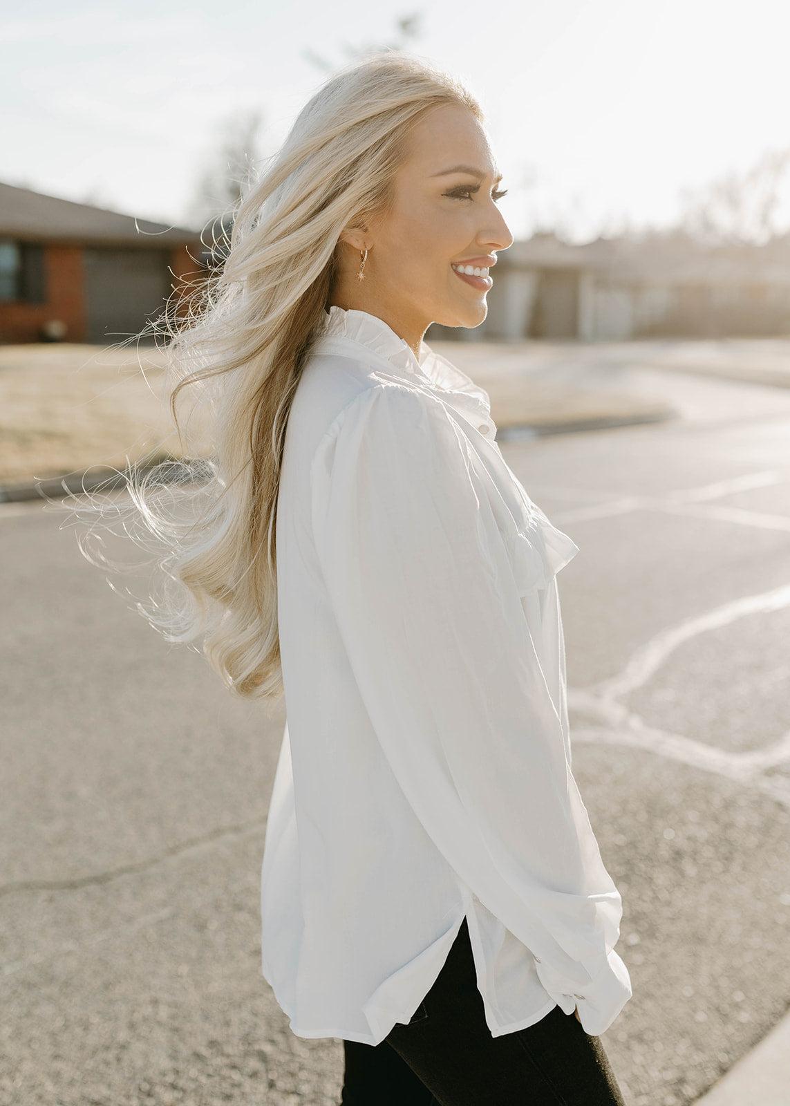 ayla  ruffle top - white