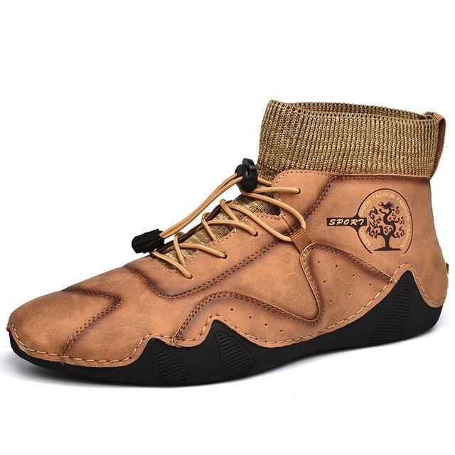 Mens Handmade Soft Non Slip Elastic Sock Leather Ankle Boots