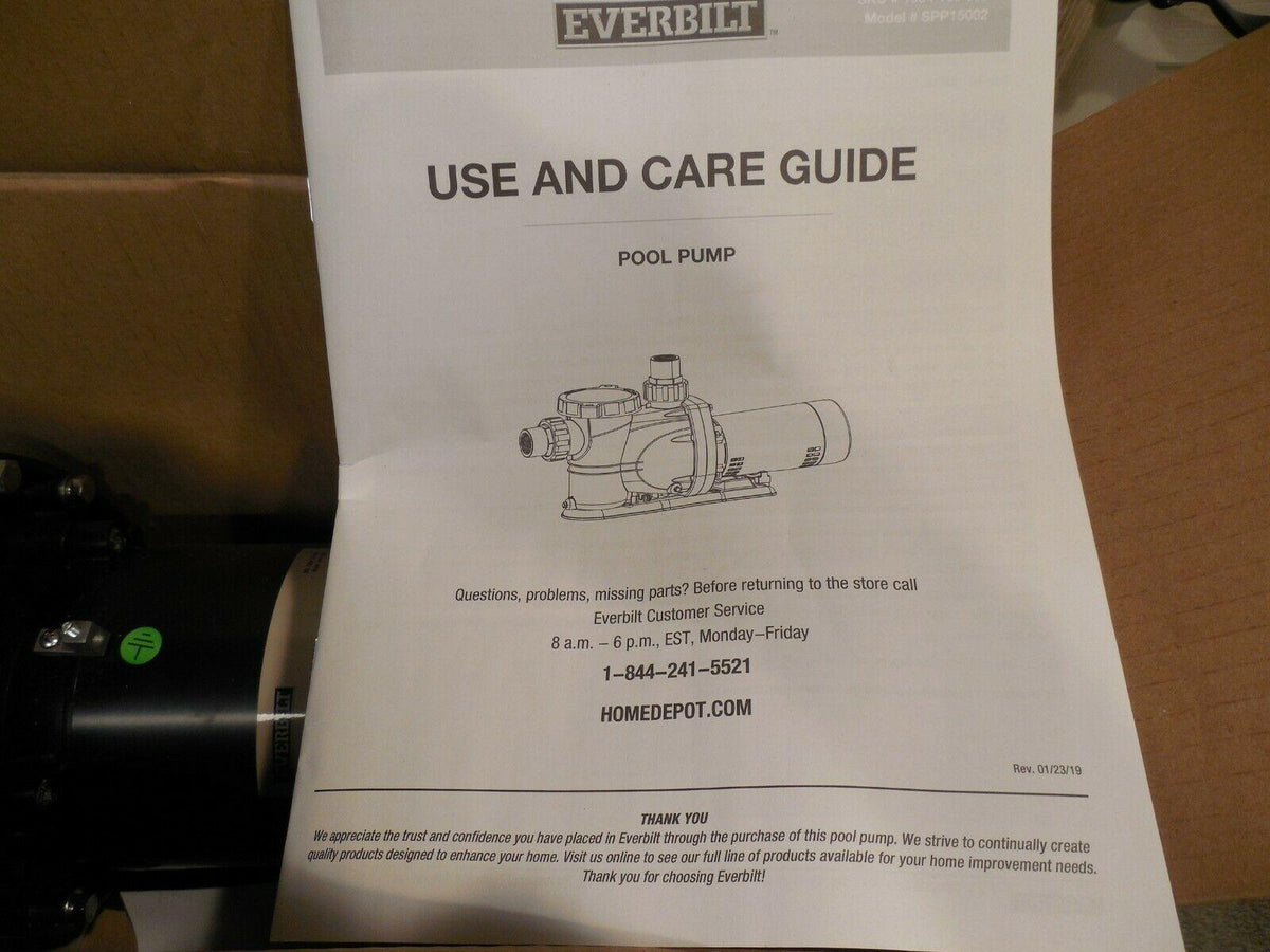 everbilt 1.5 hp 230-volt/115-volt pool pump spp15002 open box
