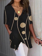 Printed V-neck Short Sleeve Shirt