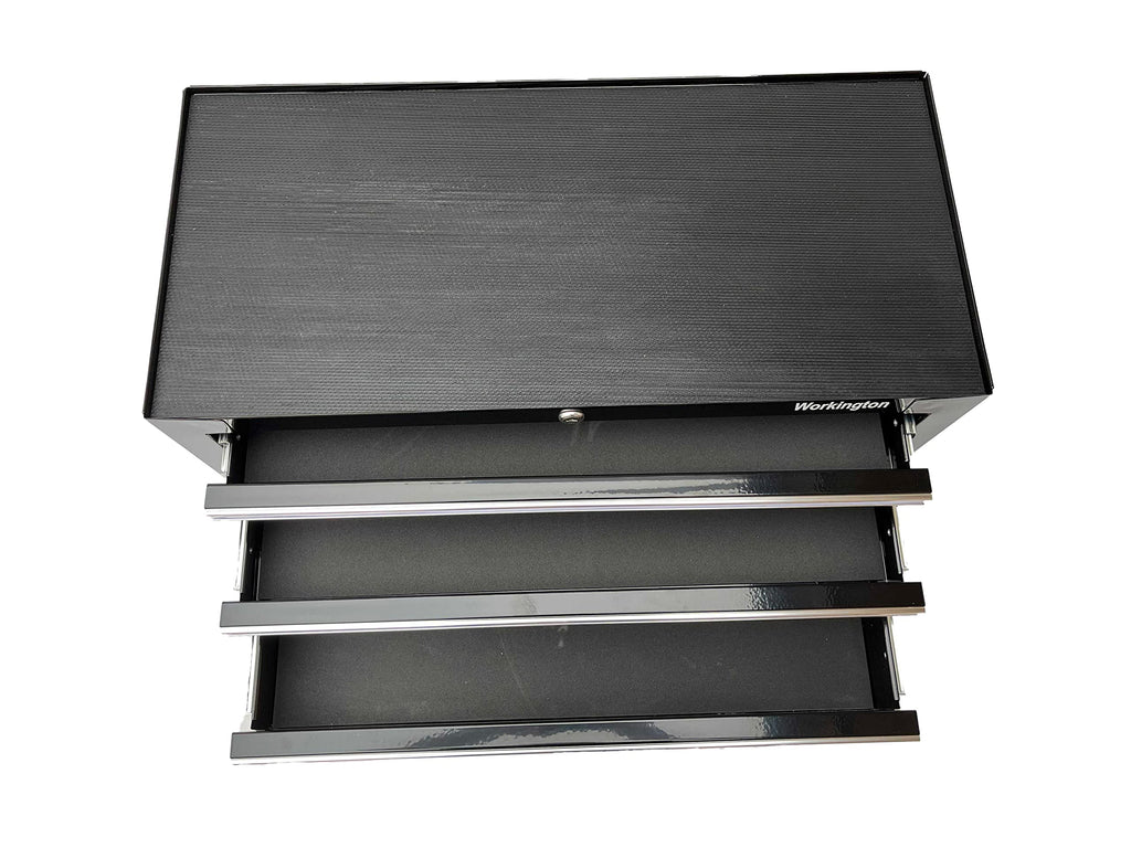 Industrial 3 Drawers Portable Metal Intermediate Box, 26" Middle Tool Chest Cabinet with Ball Bearing Drawer Slides, Steel Tool StoraBox Organizer 4009 Black