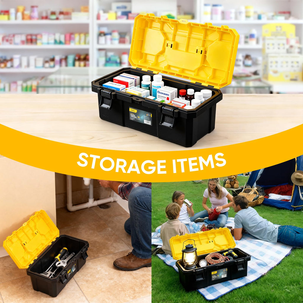 16 Inch Tool Box with Lock, 2-Layer Heavy-Duty Organizer with Removable Tray, Liftable Lid for Small Parts, 25lb Capacity & Carry Handle for Tools, Camping, Medical Supply Storage