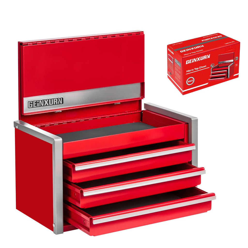 3-Drawer Rolling Red Tool Box, Heavy Duty Micro Roll Cab Steel Stackable Tool Chest with Lockable Drawers, LarCapacity Tool Cabinet for Garage, Workshop, Truck