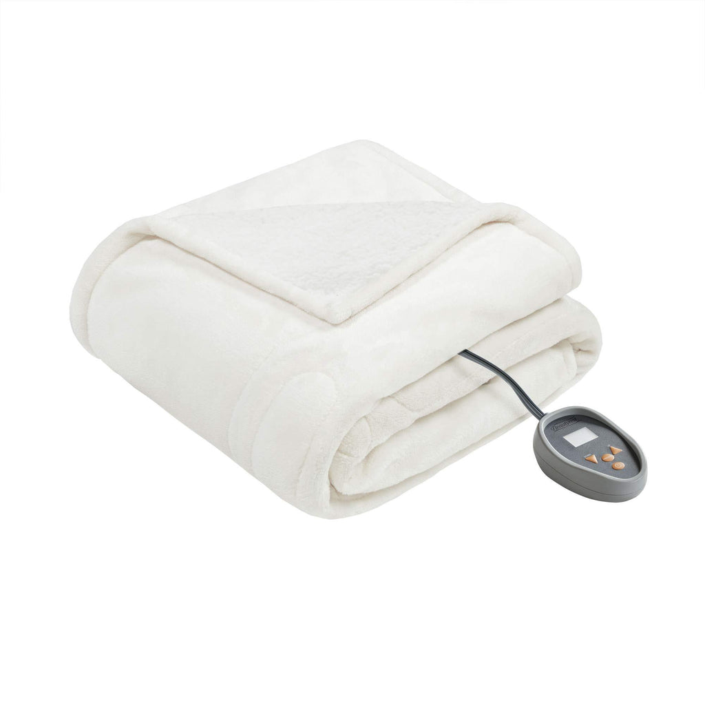 Gracie MIlls Heated Microlight to Berber Elect Electric Blanket with Two 20 Heat Level Setting Controllers, King: 90x100, Ivory -BR54-0653