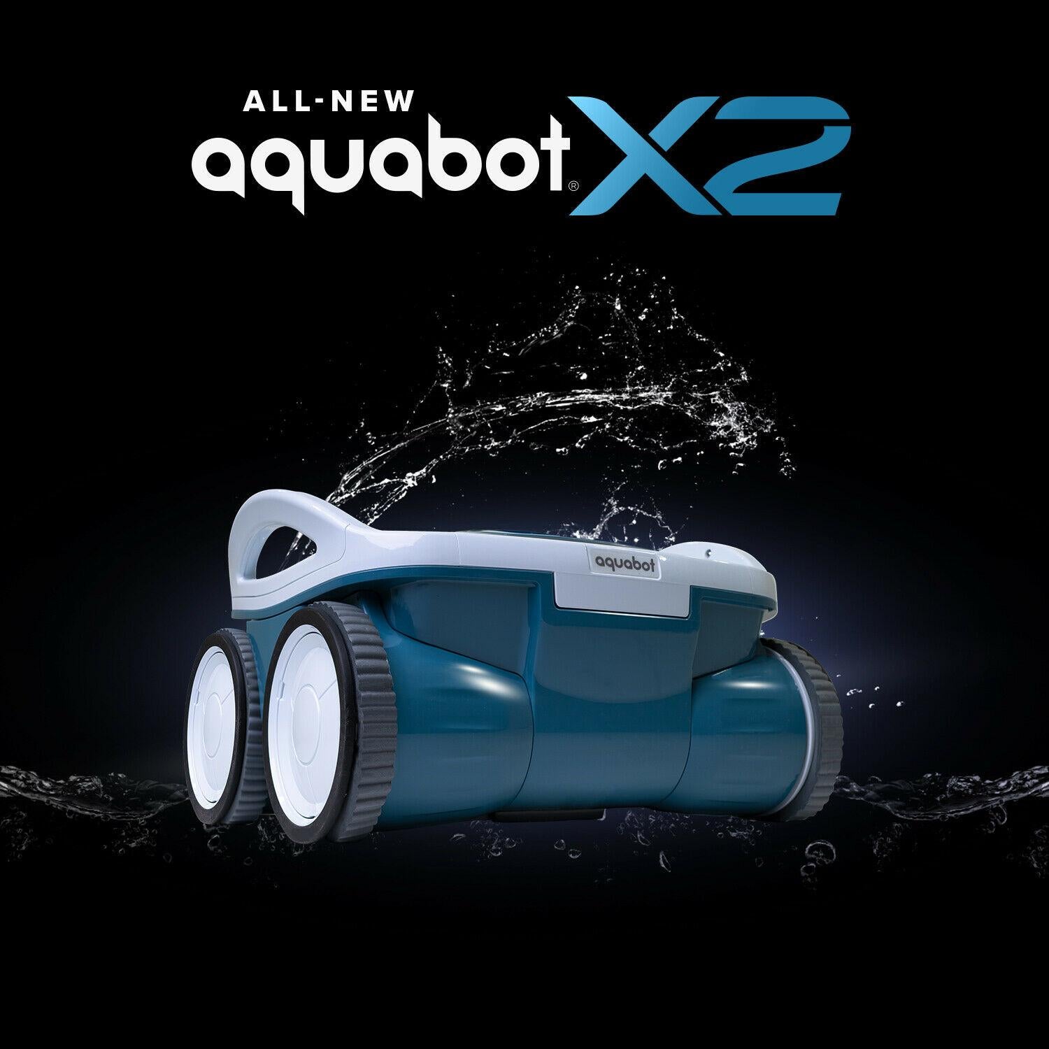 aquabot x2 robotic pool cleaner w/ scrubbing brush, dual filter, &amp; 2 yr warranty