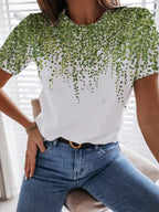 Womens Casual Fashion Flower Print T-shirt