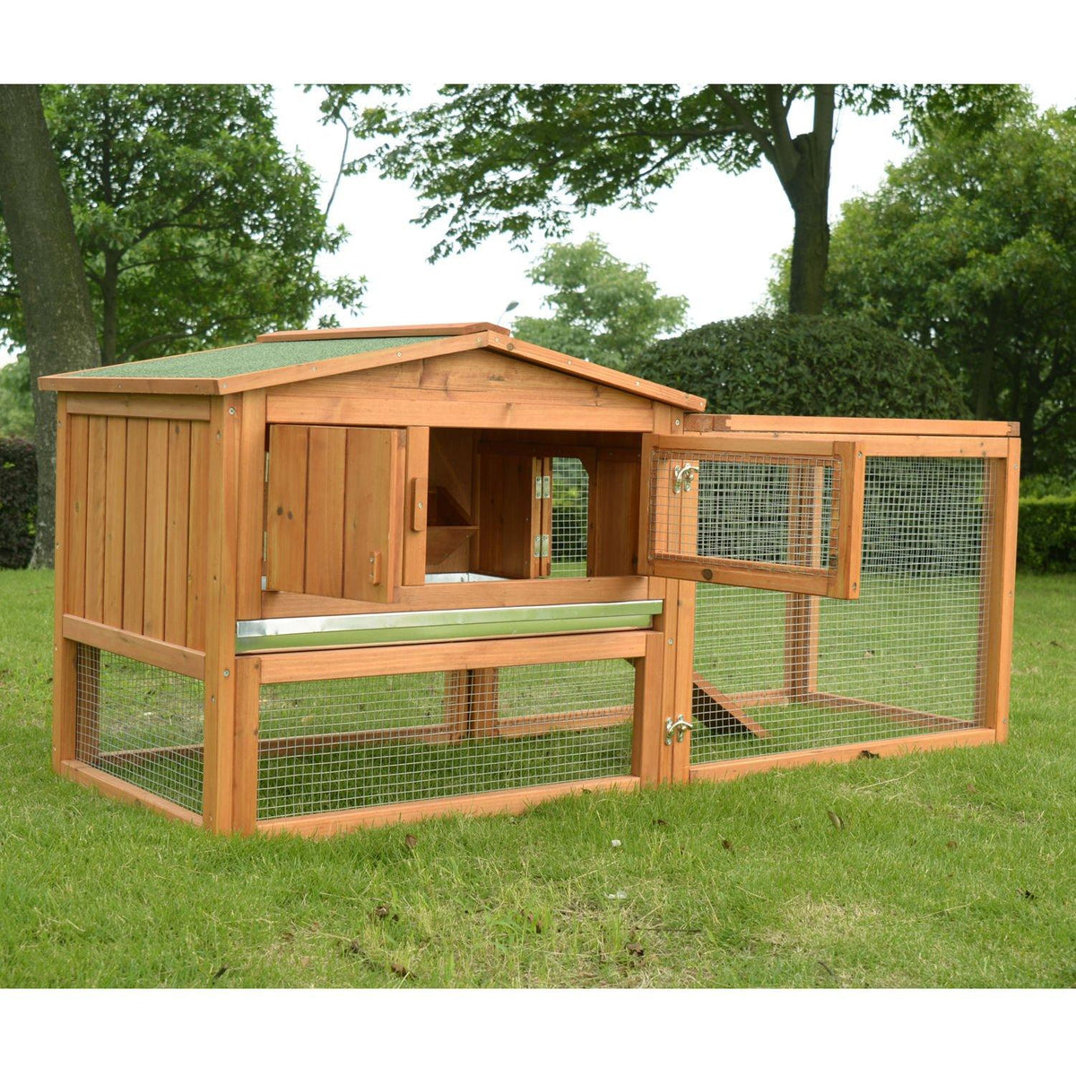 PawHut 62" Outdoor Guinea Pig Pet House/Rabbit Hutch Habitat with Run