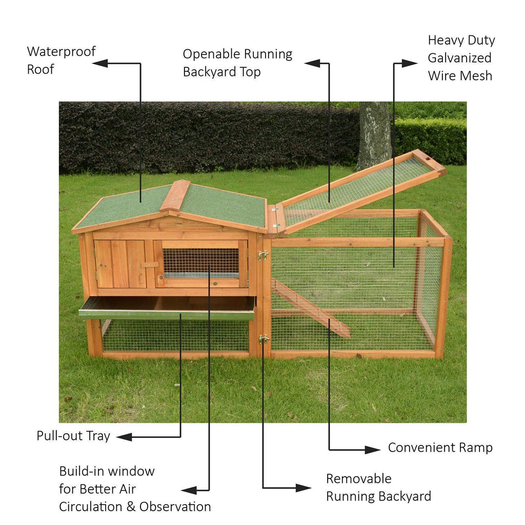 PawHut 62" Outdoor Guinea Pig Pet House/Rabbit Hutch Habitat with Run