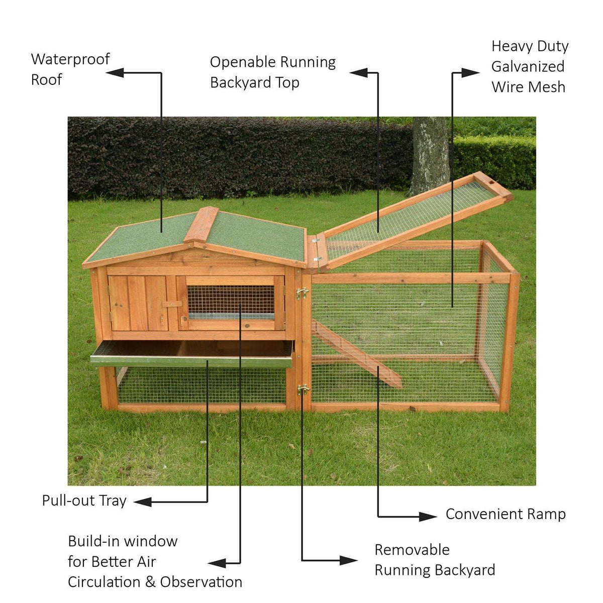PawHut 62" Outdoor Guinea Pig Pet House/Rabbit Hutch Habitat with Run
