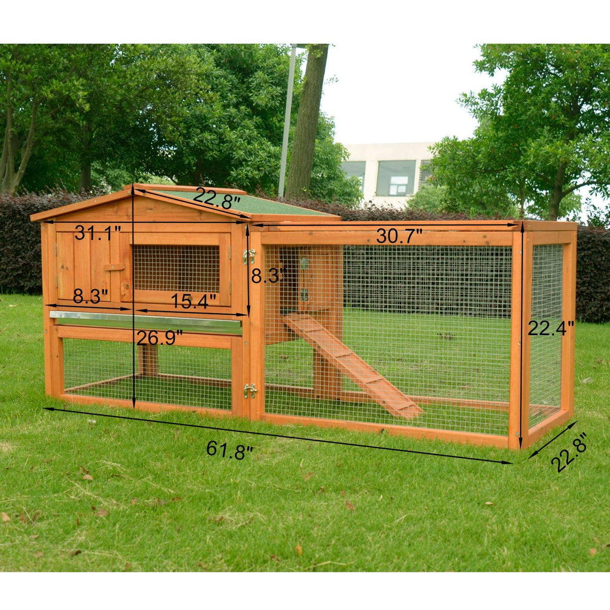 PawHut 62" Outdoor Guinea Pig Pet House/Rabbit Hutch Habitat with Run