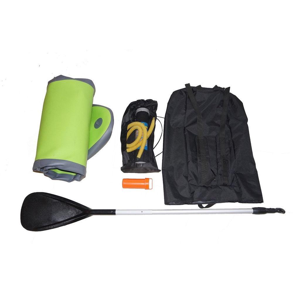 8 ft. Green PVC SUP Inflatable Backpack Paddle Board with Adjustable Paddle