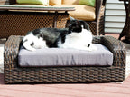Iconic Pet Rattan/Wicker Pet Sofa Bed - Sofa Made of Woven Palm Stems of Rattan with Metal Frame, Indoor/Outdoor Sofa and Water Resistant Cushion Cover, Elegant Pet Bed for Dogs/Cats up to 50 lbs
