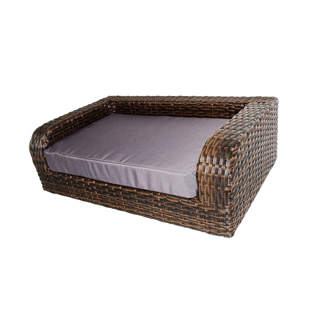 Iconic Pet Rattan/Wicker Pet Sofa Bed - Sofa Made of Woven Palm Stems of Rattan with Metal Frame, Indoor/Outdoor Sofa and Water Resistant Cushion Cover, Elegant Pet Bed for Dogs/Cats up to 50 lbs