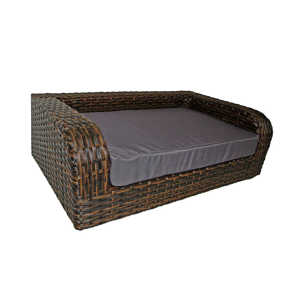 Iconic Pet Rattan/Wicker Pet Sofa Bed - Sofa Made of Woven Palm Stems of Rattan with Metal Frame, Indoor/Outdoor Sofa and Water Resistant Cushion Cover, Elegant Pet Bed for Dogs/Cats up to 50 lbs