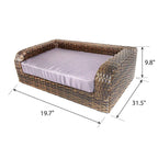 Iconic Pet Rattan/Wicker Pet Sofa Bed - Sofa Made of Woven Palm Stems of Rattan with Metal Frame, Indoor/Outdoor Sofa and Water Resistant Cushion Cover, Elegant Pet Bed for Dogs/Cats up to 50 lbs