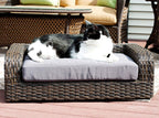 Iconic Pet Rattan/Wicker Pet Sofa Bed - Sofa Made of Woven Palm Stems of Rattan with Metal Frame, Indoor/Outdoor Sofa and Water Resistant Cushion Cover, Elegant Pet Bed for Dogs/Cats up to 50 lbs