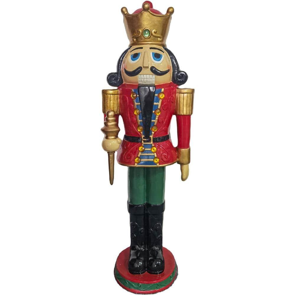 48 in. Red Resin Christmas Nutcracker King with Crown and Scepter with LED Lights