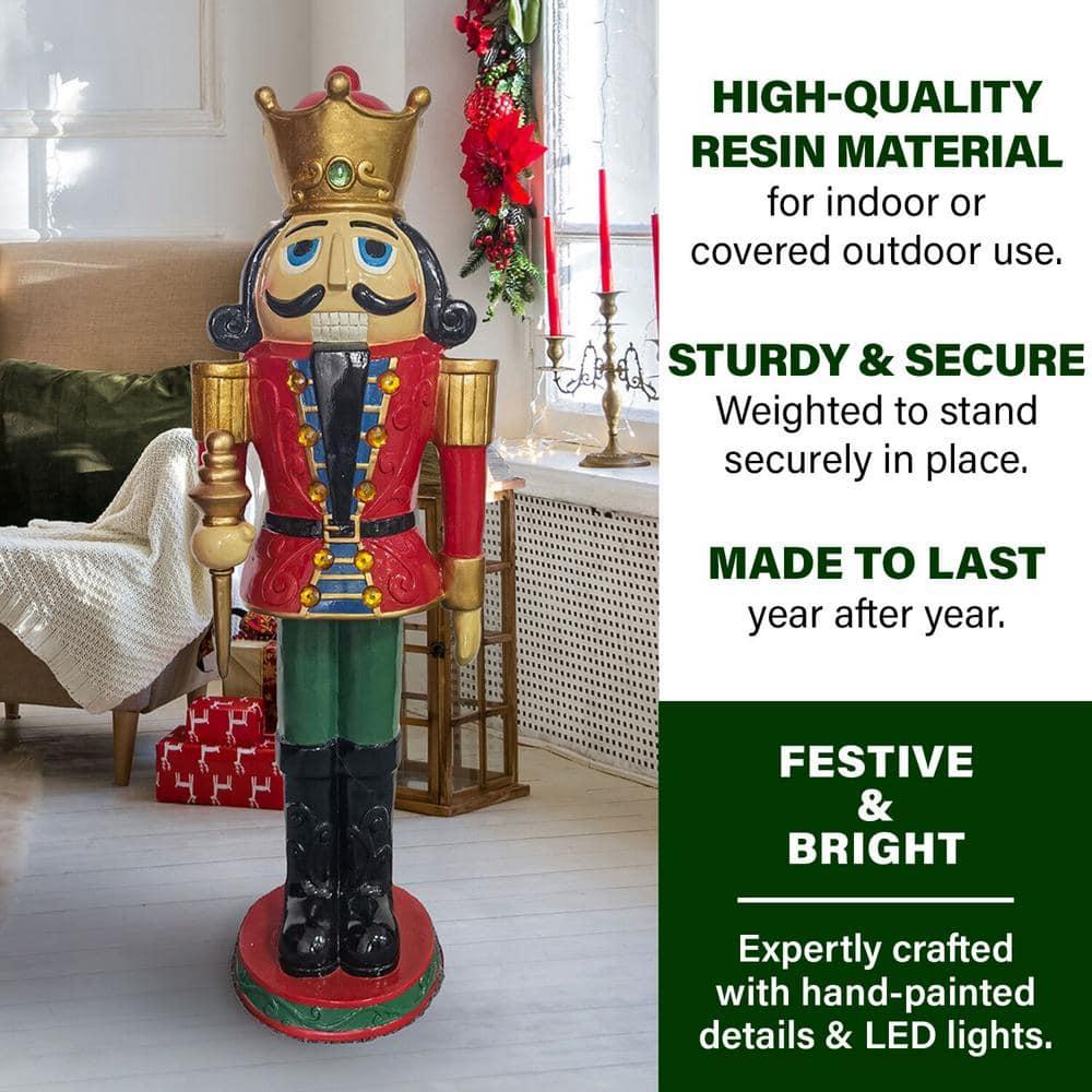 48 in. Red Resin Christmas Nutcracker King with Crown and Scepter with LED Lights