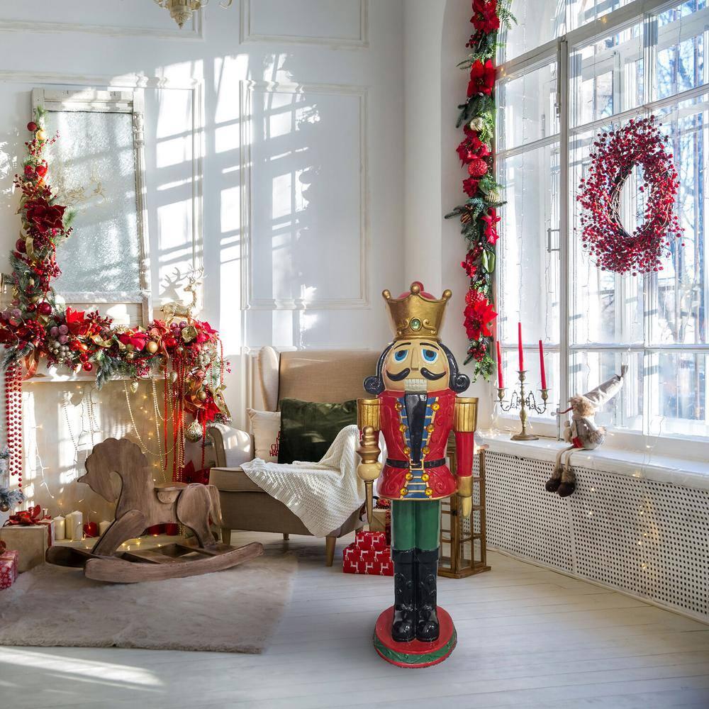 48 in. Red Resin Christmas Nutcracker King with Crown and Scepter with LED Lights