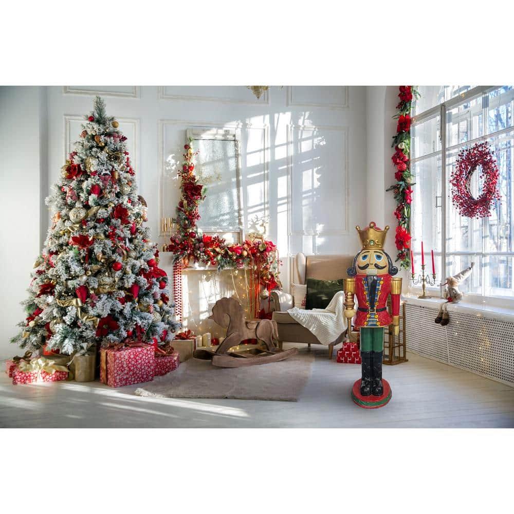 48 in. Red Resin Christmas Nutcracker King with Crown and Scepter with LED Lights