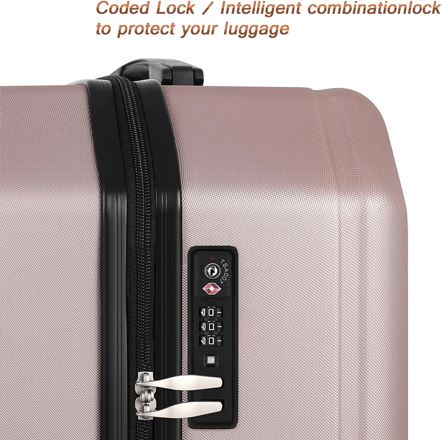 Luggage Sets with TSA Approved, Lightweight Hard Shell Travel Large Rolling Checked Suitcases with Spinner Wheels (20/24/28), Rosegold